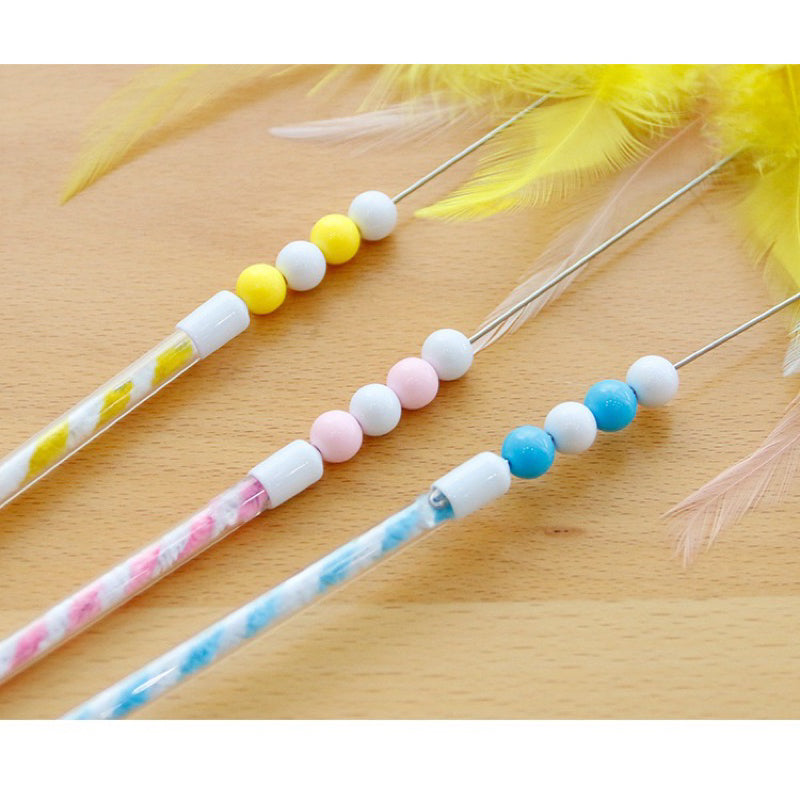Windmill Cat Teaser with Feather and Tassel Pet Toy Stick Wand Chaser