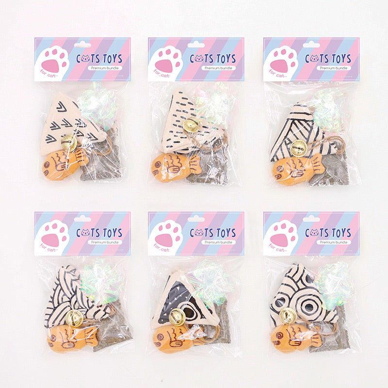 Cat toy gift set canvas catnip fluffy fish and plastic sound paper ball chaser cat pet toy