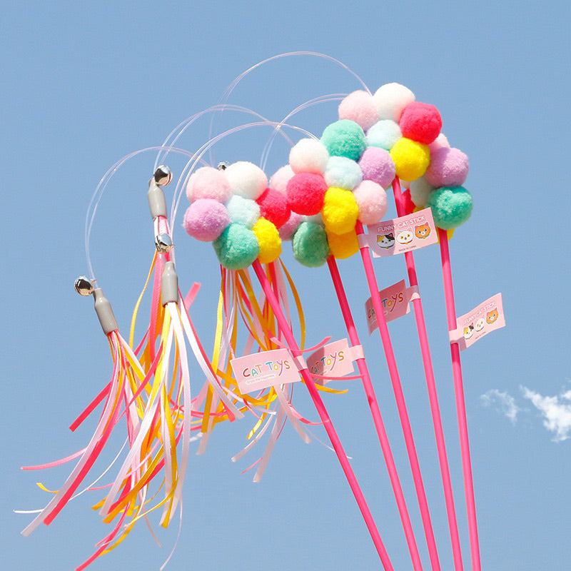 Cat teaser rice ball flower tassel stick wand pet toy