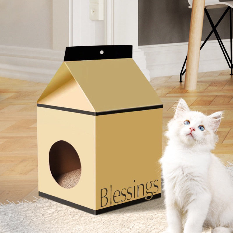 Classic Milk Box Cat Scratcher Pad Scratch Board Pet House Bed