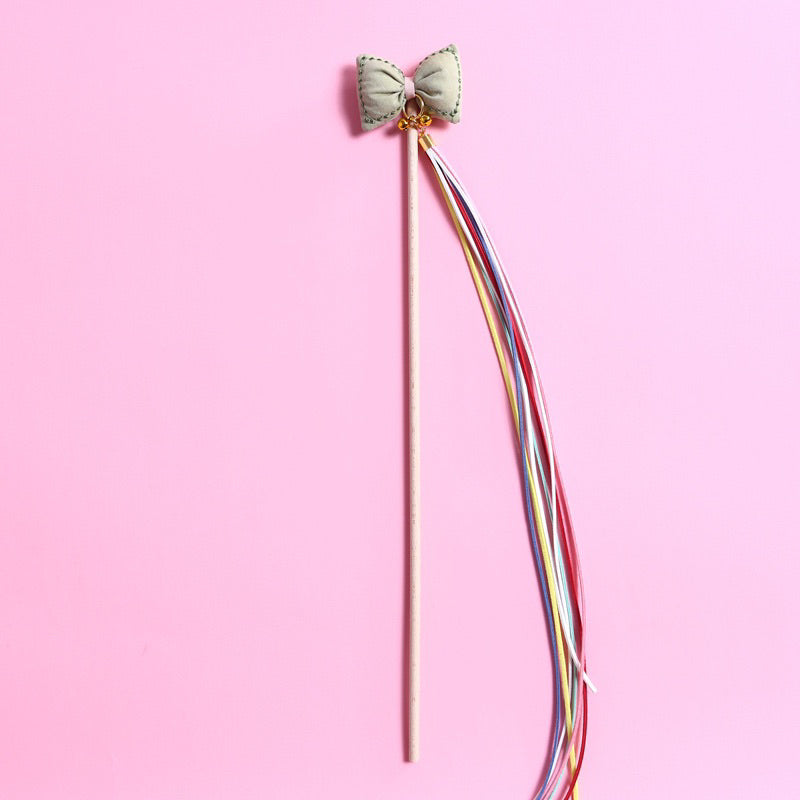 Cat Teaser wand stick chaser hand made wooden bow tie with bell