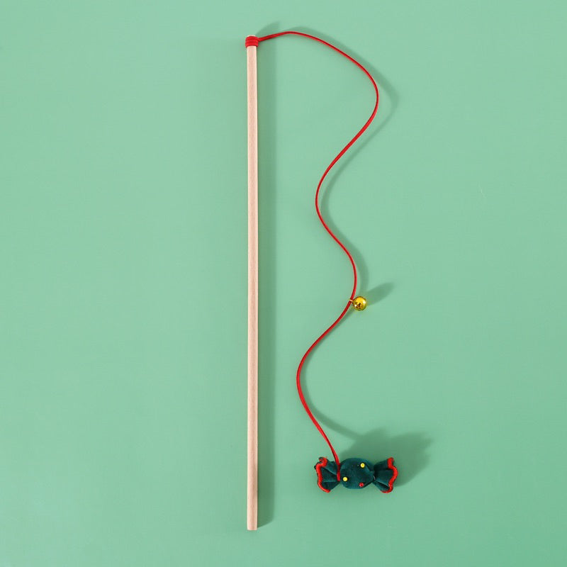 Cat Teaser Christmas Candy Wood Stick Wand Chaser Pet Toy