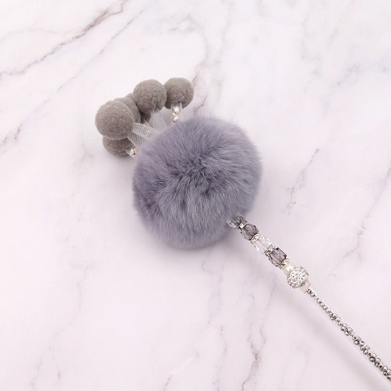 Cat Teaser Rex Rabbit Fur Fluffy Ball Chaser Stick Wand