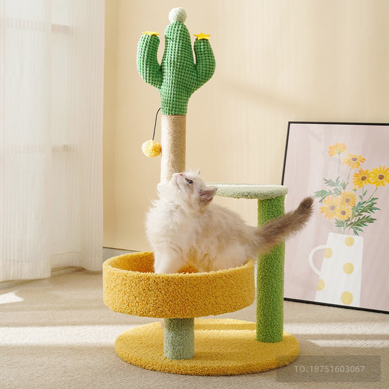 MeowFairy upgrade cactus 🌵 cat tree scratch post scratcher pet toy with bed