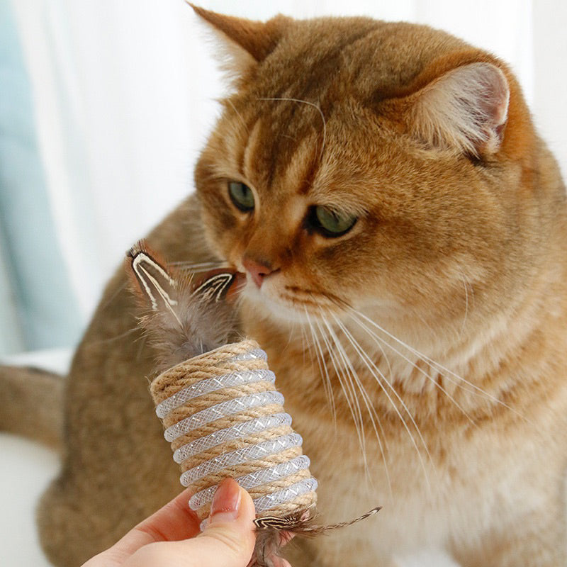 Cat Chaser Toy Bitting Ball with Feather Sisal Rope Spring 15cm