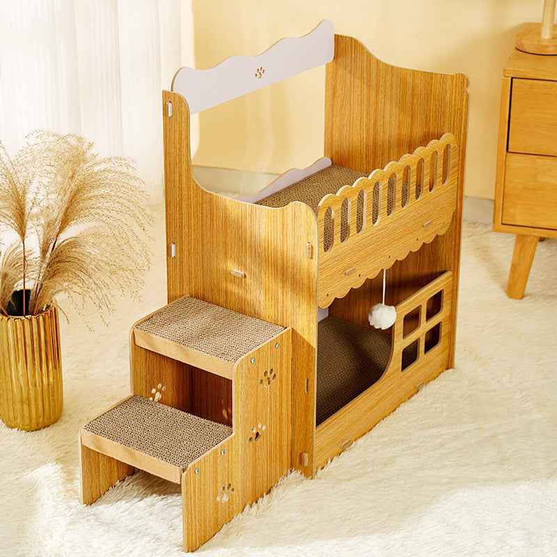MeowFairy Double Deck Loft Cat Scratcher House Scratch Board Bed pet toy