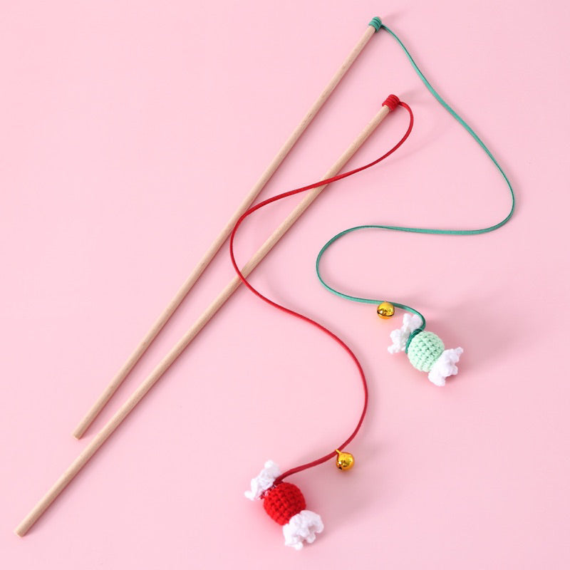 Cat teaser Candy 🍬 knitting 🧶 knit sugar pet toy wand stick chaser