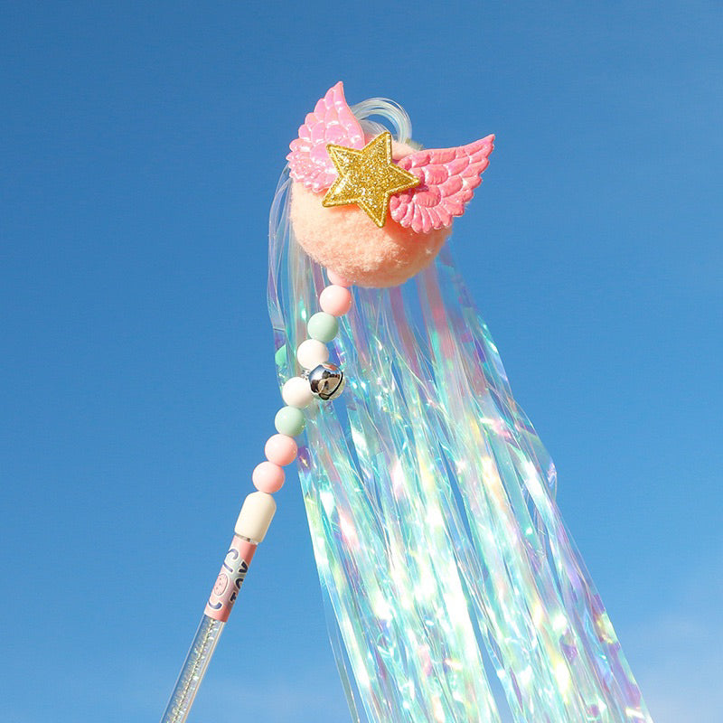 Cat Teaser Angle Star Pet Toy Chaser Wand Stick Tassel Bell with Wing
