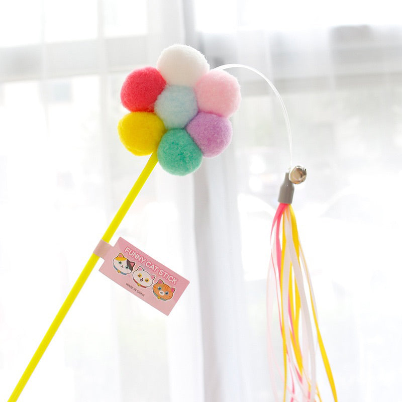 Cat teaser rice ball flower tassel stick wand pet toy