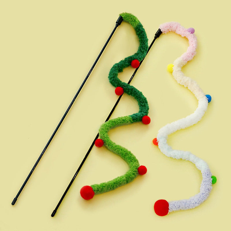 Cat Teaser Fluffy Rope Quiet Pet Toy Stick Chaser Wand Christmas Design