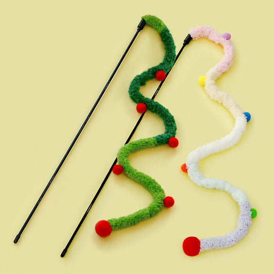 Cat Teaser Fluffy Rope Quiet Pet Toy Stick Chaser Wand Christmas Design