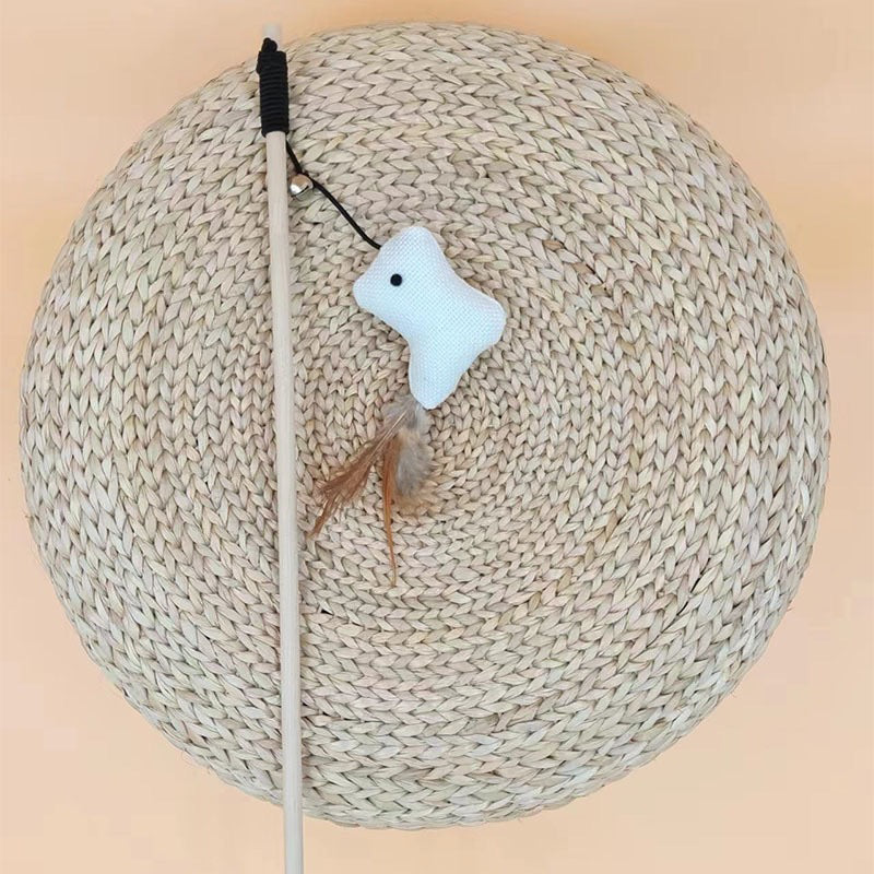 Wooden handle cat teaser with sisal rope toy chaser pet toy