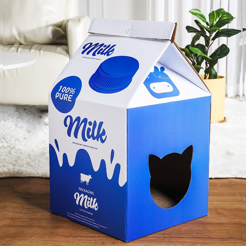 Classic Milk Box Cat Scratcher Pad Scratch Board Pet House Bed