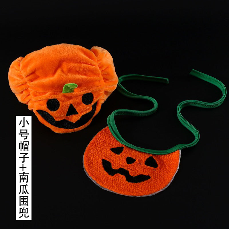Happy Halloween Pumpkin Hat For Pet Cat Dog Cosplay Suit Napkin Collar