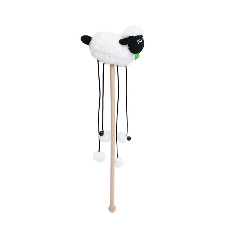Zeze Cat teaser sheep lamb 🐑 wood stick wand pet toy
