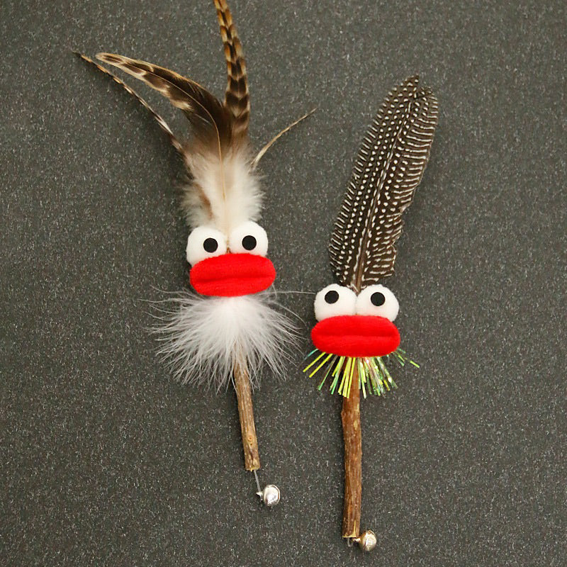 Big mouth Cat toy with feather and catnip bar teethe clean chaser chasing toy