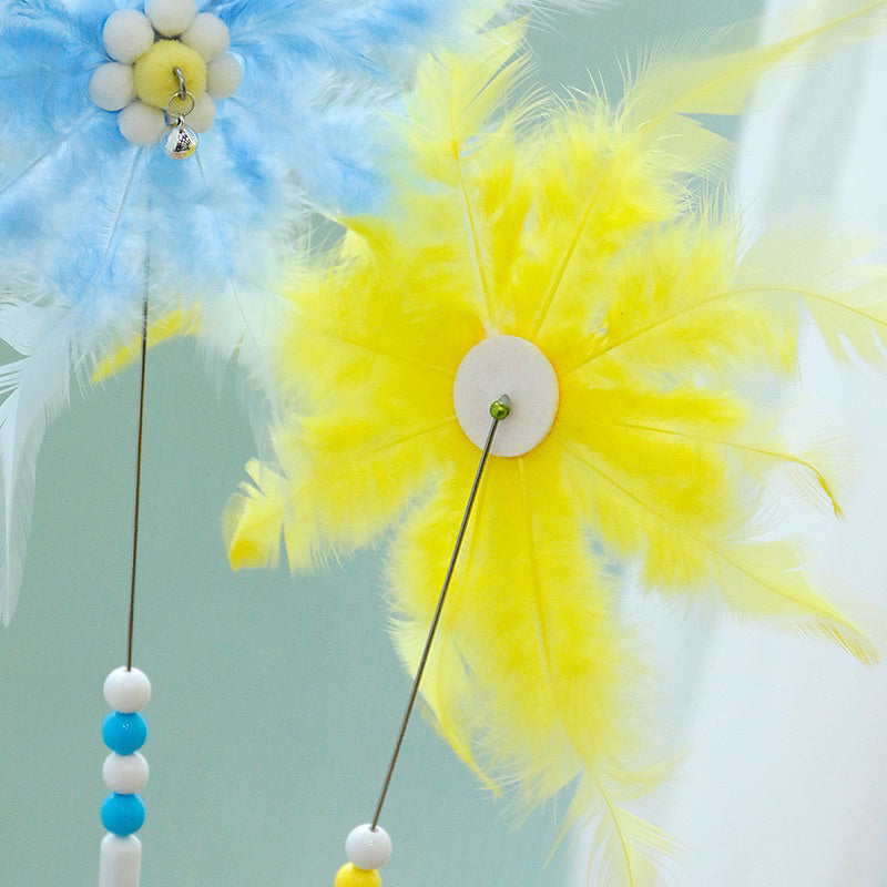 Windmill Cat Teaser with Feather and Tassel Pet Toy Stick Wand Chaser