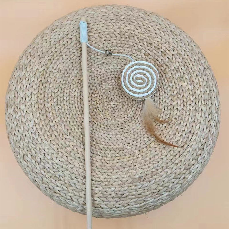 Wooden handle cat teaser with sisal rope toy chaser pet toy