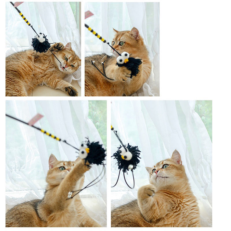 Cat Teaser toy chaser stick wand fluffy wools yarn 🧶 ball bug eye