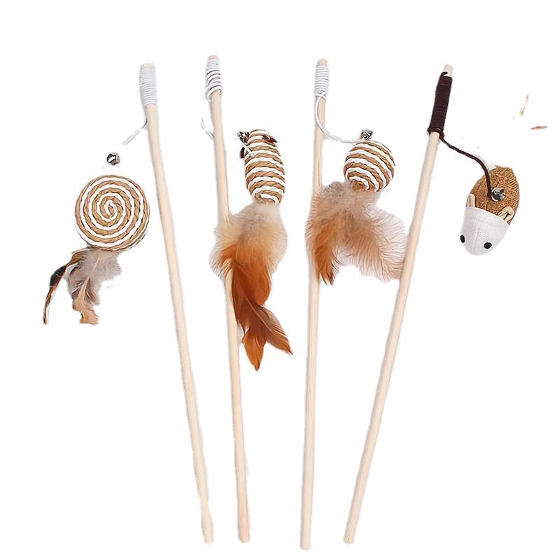 Wooden handle cat teaser with sisal rope toy chaser pet toy