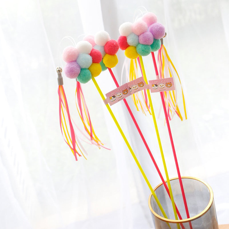 Cat teaser rice ball flower tassel stick wand pet toy