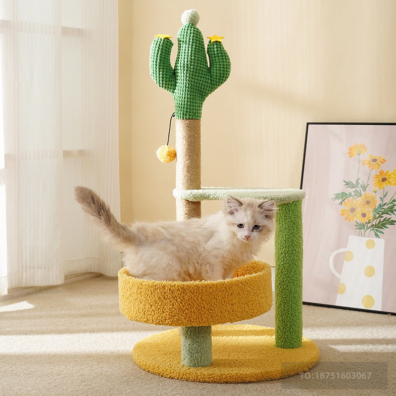MeowFairy upgrade cactus 🌵 cat tree scratch post scratcher pet toy with bed