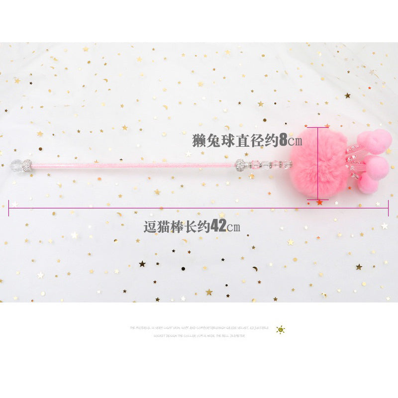 Cat Teaser Rex Rabbit Fur Fluffy Ball Chaser Stick Wand