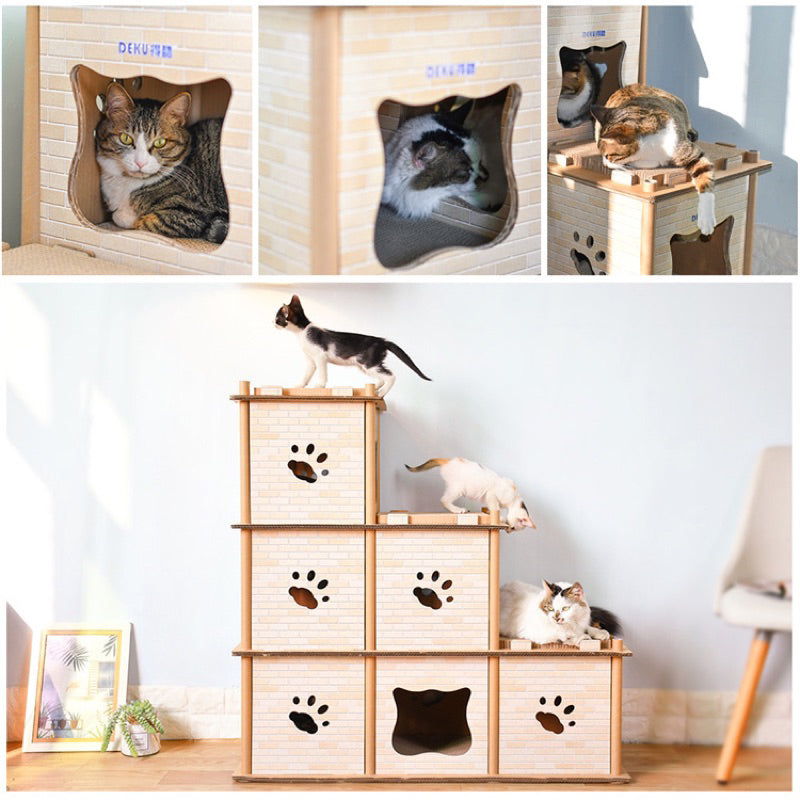 Deku Cardboard Triple Deck Cat House Scratcher Villa Scratch Board Pet Toy