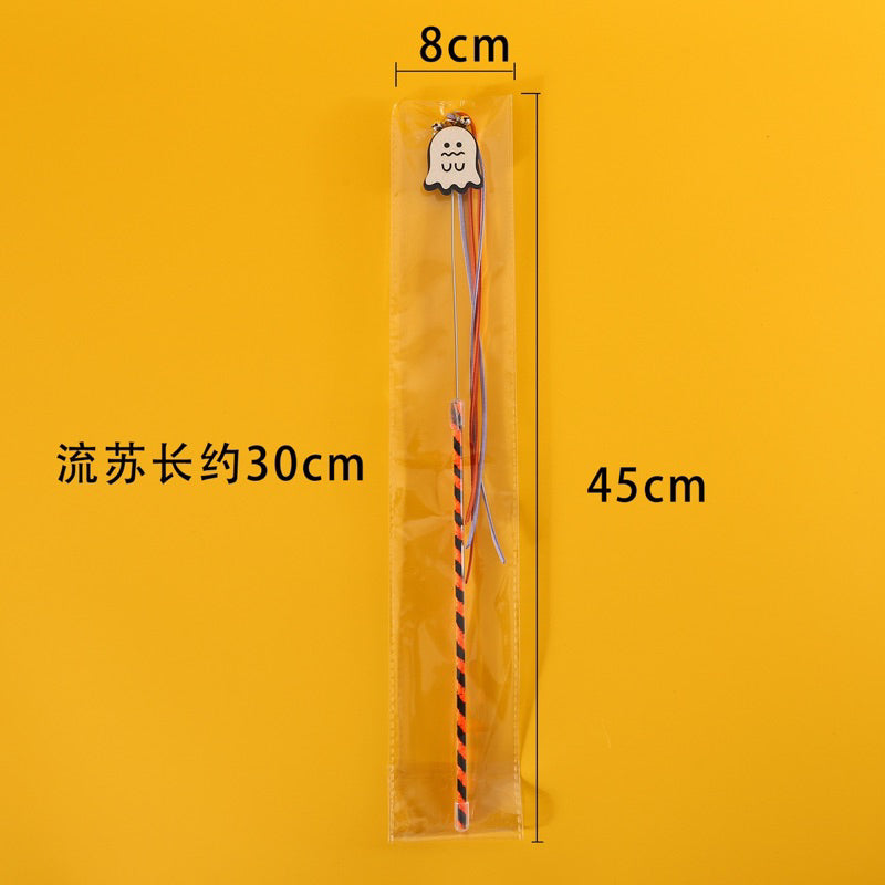 Cat Teaser Halloween Pet Toy Stick Wand Ghost Pumpkin Bat