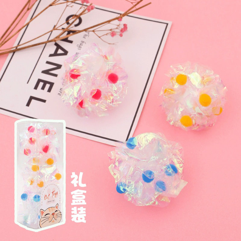 New plastic paper sound ball with gift box set of 3 pet toy cat toy chaser