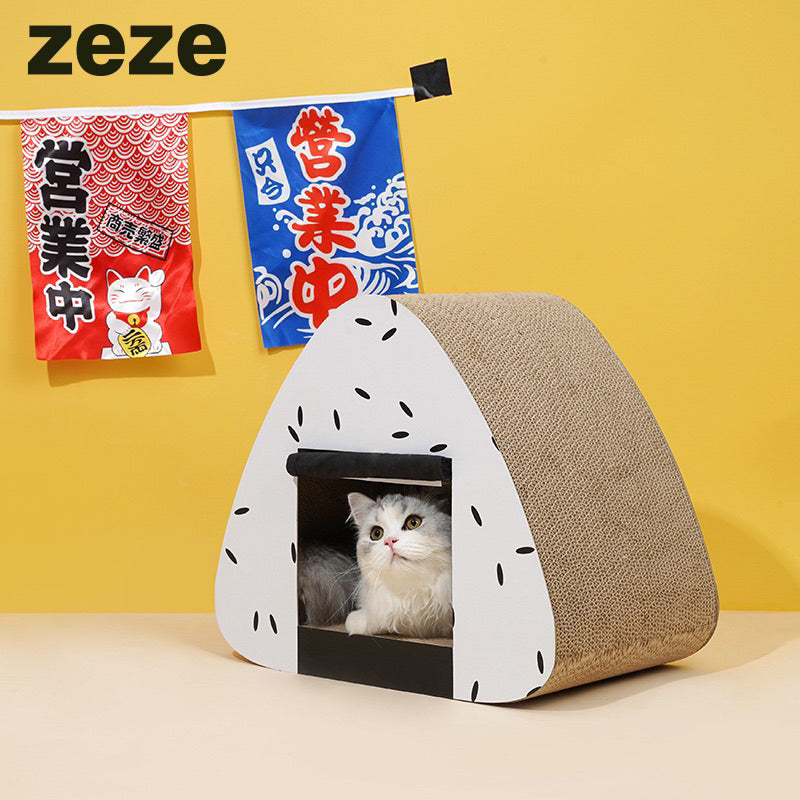 Zeze Rice Ball 🍙 Cat Scratcher Scratch Board House Pet Toy