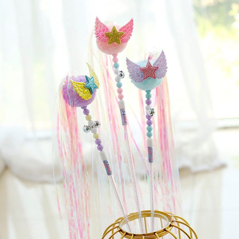 Cat Teaser Angle Star Pet Toy Chaser Wand Stick Tassel Bell with Wing