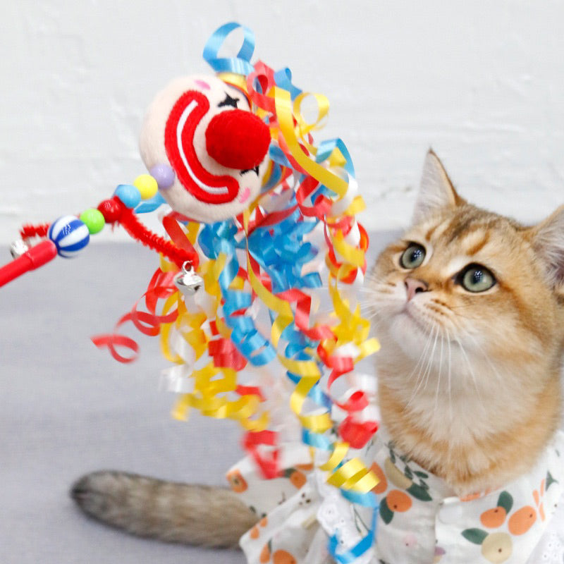 Clown Cat Teaser Stick Want Pet Toy