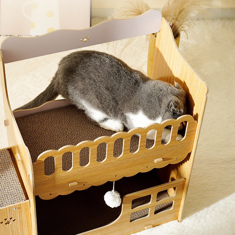 MeowFairy Double Deck Loft Cat Scratcher House Scratch Board Bed pet toy