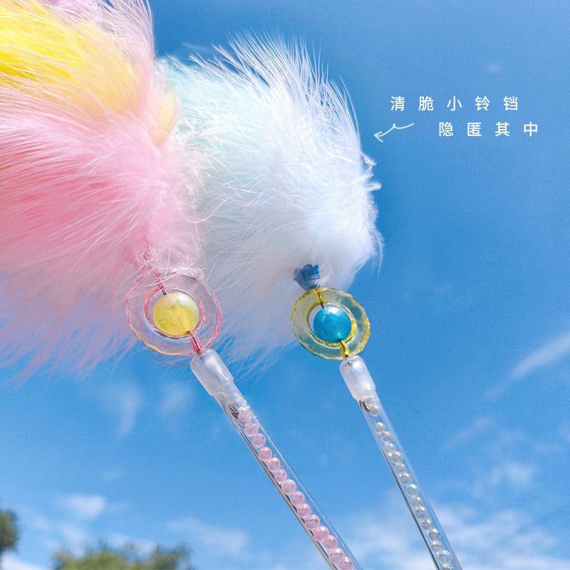 Feather Marshmallow Cat Teaser Pet Toy Wand Stick Chaser