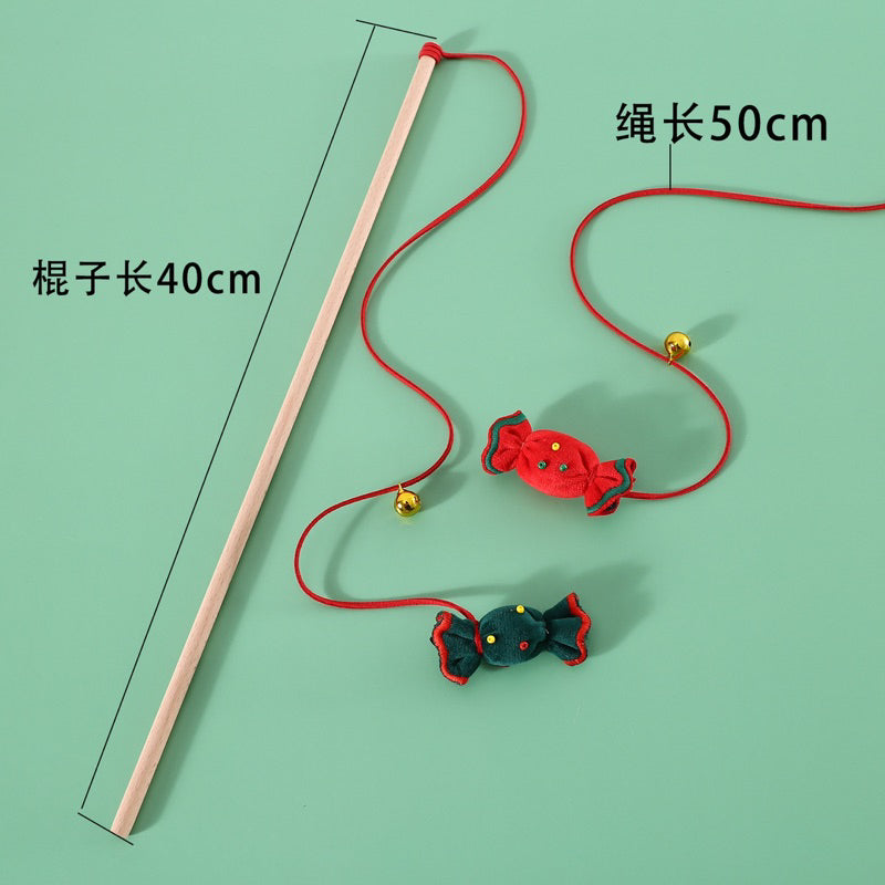 Cat Teaser Christmas Candy Wood Stick Wand Chaser Pet Toy