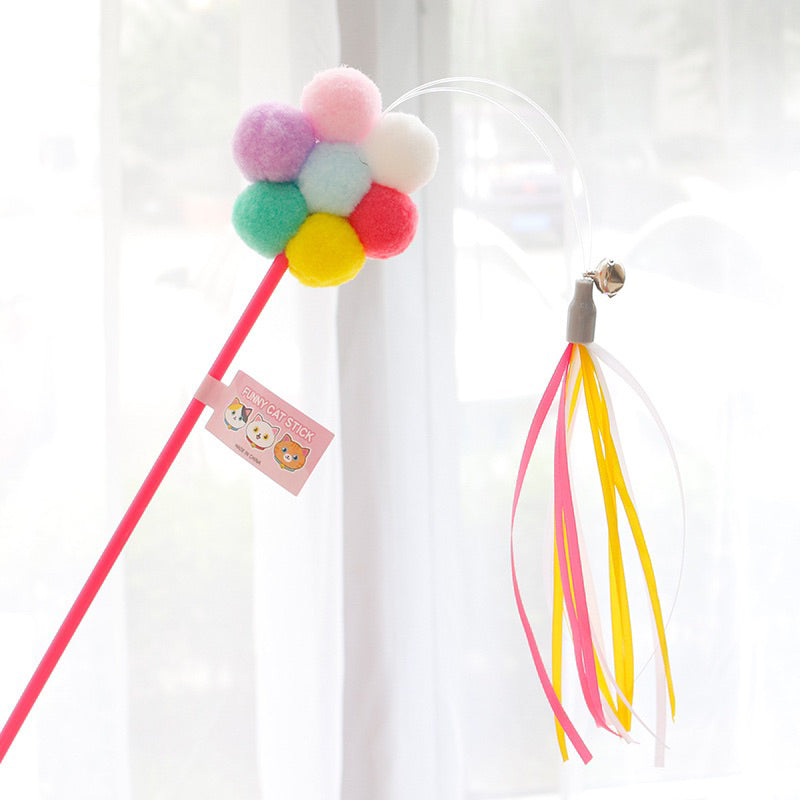 Cat teaser rice ball flower tassel stick wand pet toy