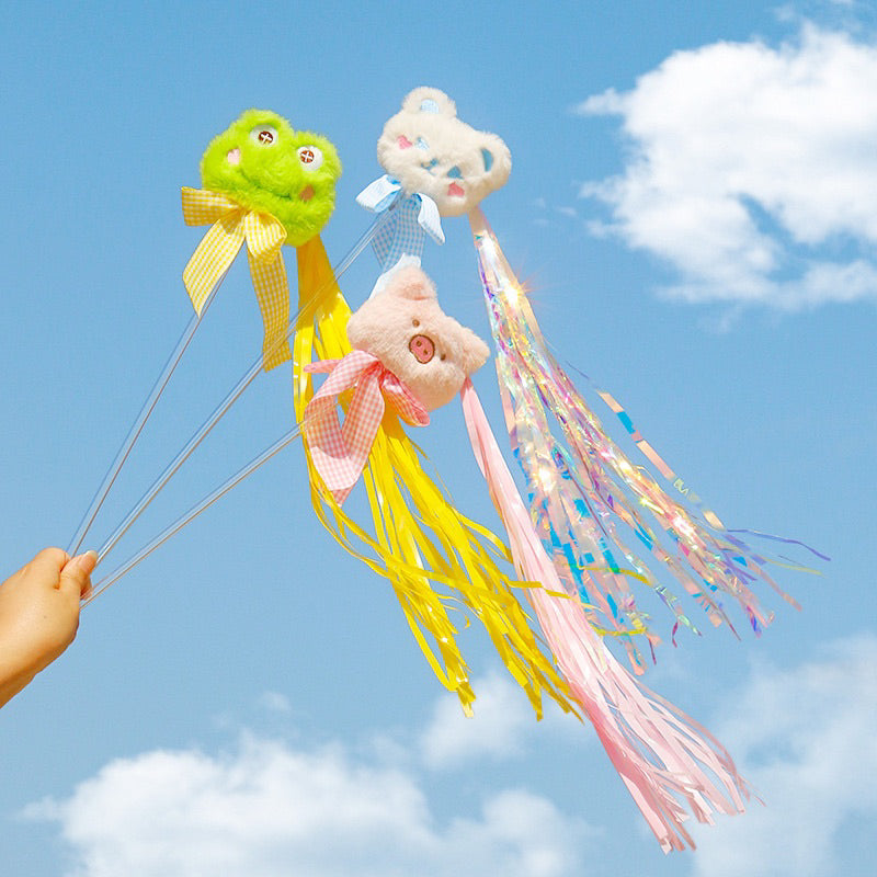 Fluffy Zoo Friend Cat Teaser with Blinking Tassel Pet Toy Chaser Stick