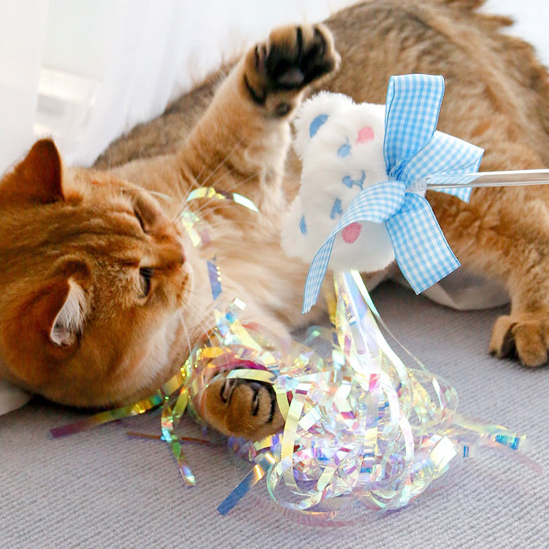 Fluffy Zoo Friend Cat Teaser with Blinking Tassel Pet Toy Chaser Stick