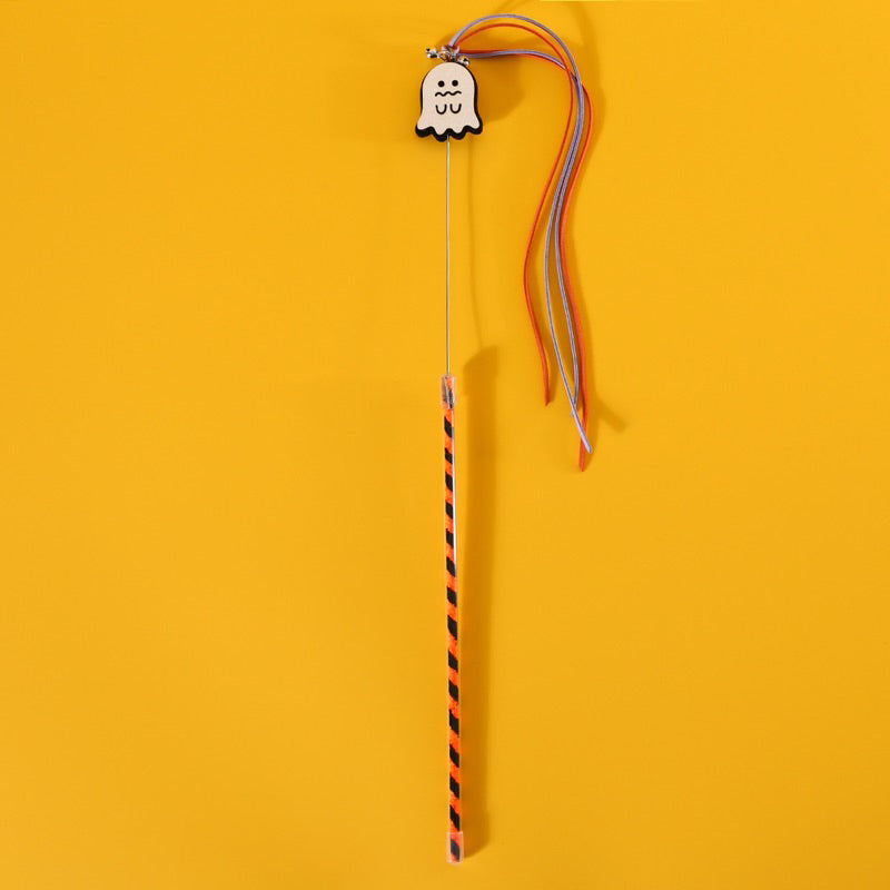 Cat Teaser Halloween Pet Toy Stick Wand Ghost Pumpkin Bat