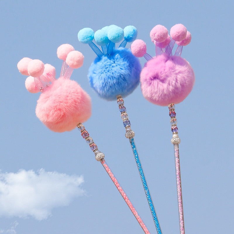 Cat Teaser Rex Rabbit Fur Fluffy Ball Chaser Stick Wand