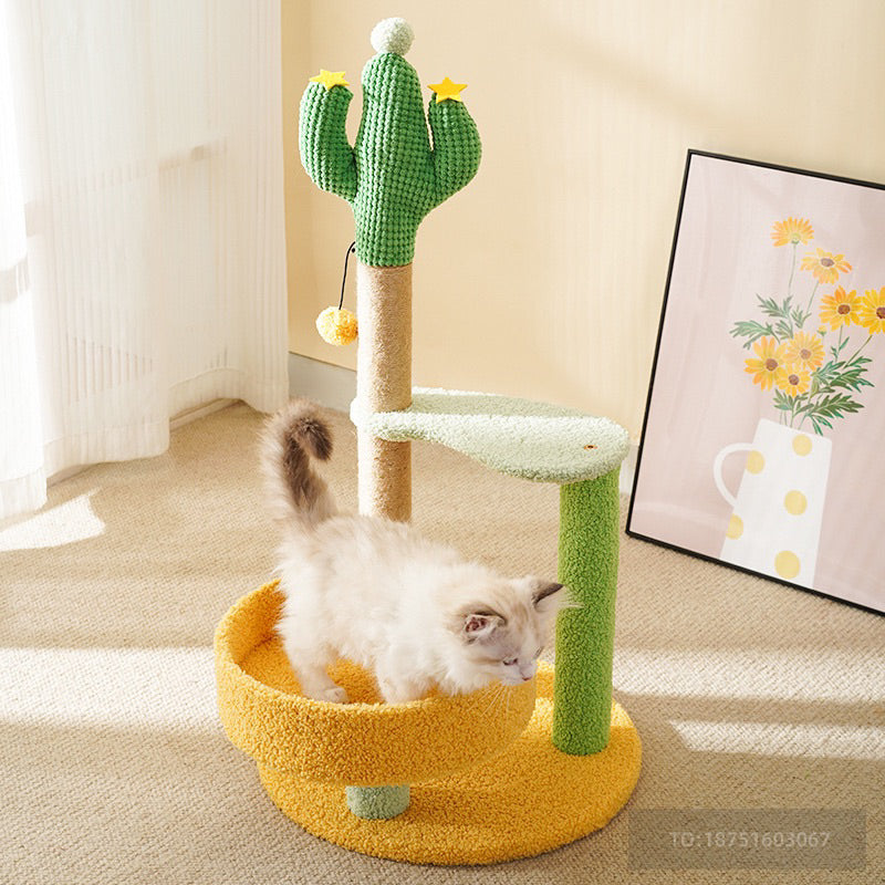 MeowFairy upgrade cactus 🌵 cat tree scratch post scratcher pet toy with bed