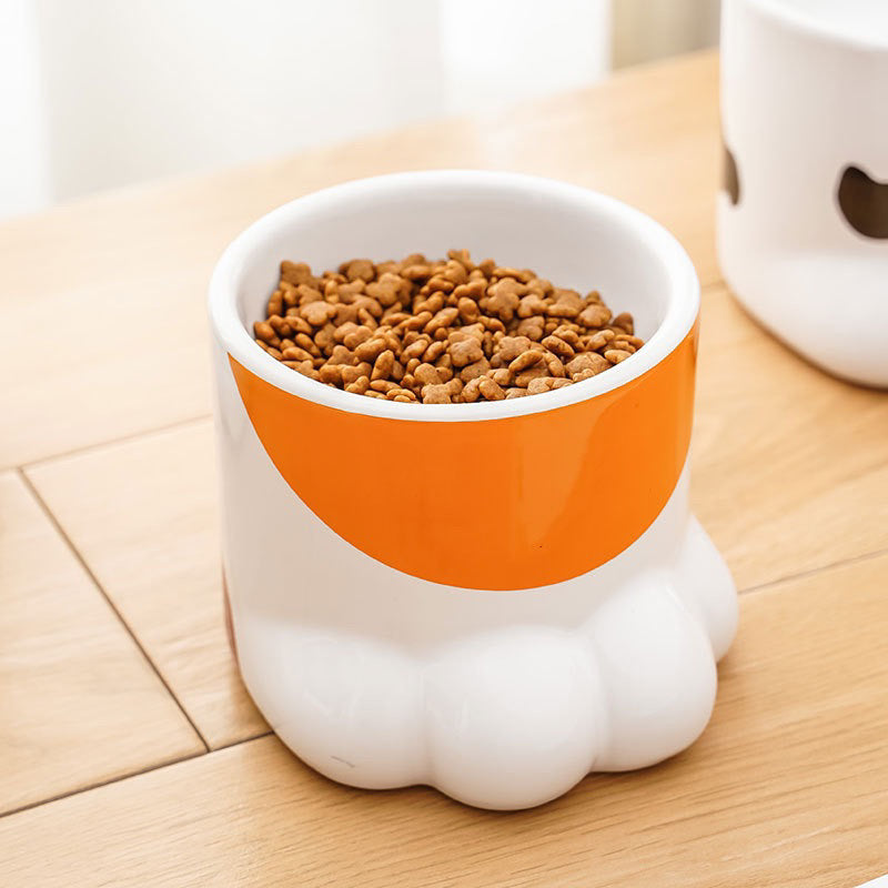 Pet Bowl Cat Dog Feeding Bow Paw High Feeder
