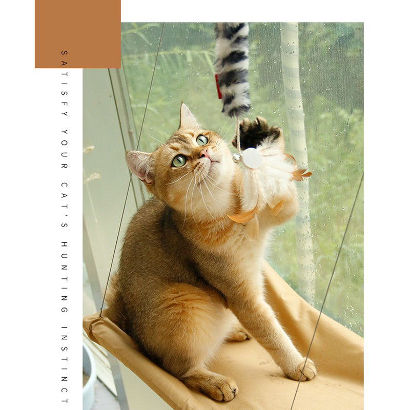 Cat Teaser Fluffy Tail Rope with Feather Pet Toy Wand Stick Wooden Handle