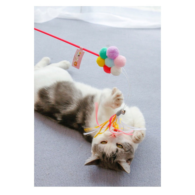 Cat teaser rice ball flower tassel stick wand pet toy