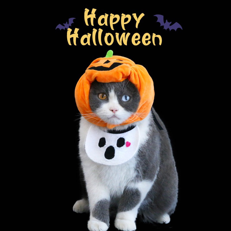 Happy Halloween Pumpkin Hat For Pet Cat Dog Cosplay Suit Napkin Collar