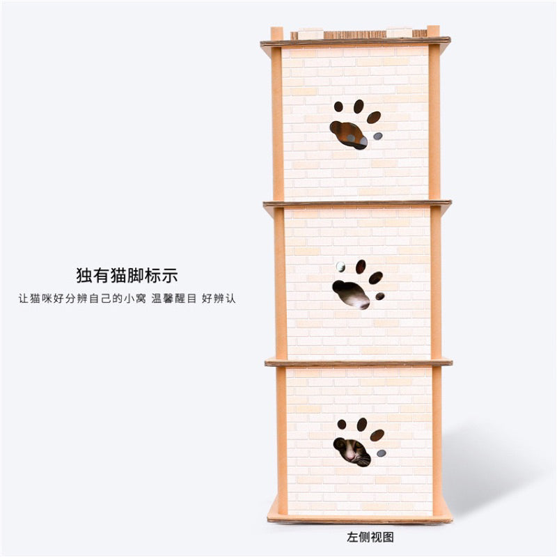 Deku Cardboard Triple Deck Cat House Scratcher Villa Scratch Board Pet Toy