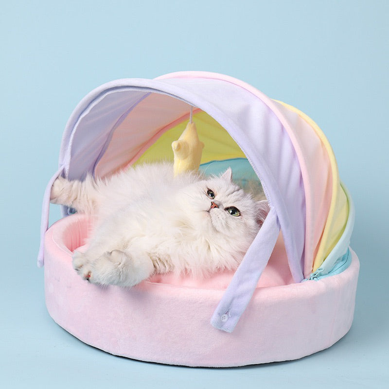 Rainbow cradle bed sofa for cat pet dog soft warm sleep pad