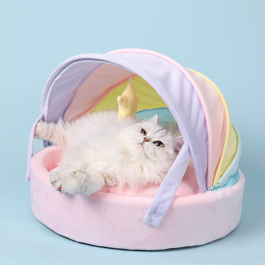 Rainbow cradle bed sofa for cat pet dog soft warm sleep pad