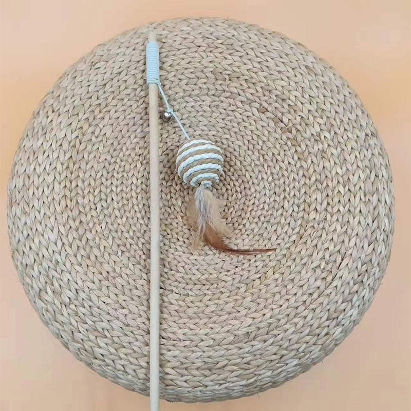 Wooden handle cat teaser with sisal rope toy chaser pet toy